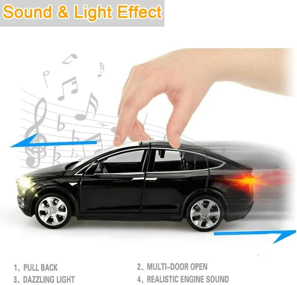 Model X Toy Car, 1:32 Zinc Alloy Diecast Car Toys for Kids, Pull Back Collectible Vehicle Toy Door Opening Scale Car Model with Sound and Light, Birthday Gift for Boys Girls 3  Years Old