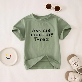 MODNTOGA Baby Boy Ask me About My moo Cow Shirt Little Cowboy Short Sleeve Top Toddler Kid T-rex Ranch T-Shirt Funny Dino Tee