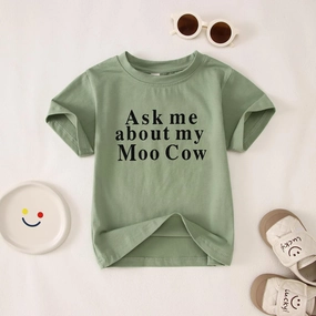 MODNTOGA Baby Boy Ask me About My moo Cow Shirt Little Cowboy Short Sleeve Top Toddler Kid T-rex Ranch T-Shirt Funny Dino Tee