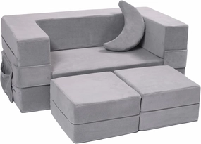 Modular Kids Couch, Toddler Foam Armchair for Kids, Convertible Plush Sofa Play Set, Fold Out Sofa Bed - Grey