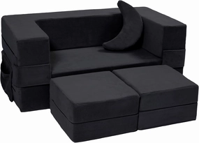 Modular Kids Sofa,Toddler Couch Foam Armchair for Kids, Children Convertible Plush Sofa Play Set,Fold Out Sofa Bed(Black)