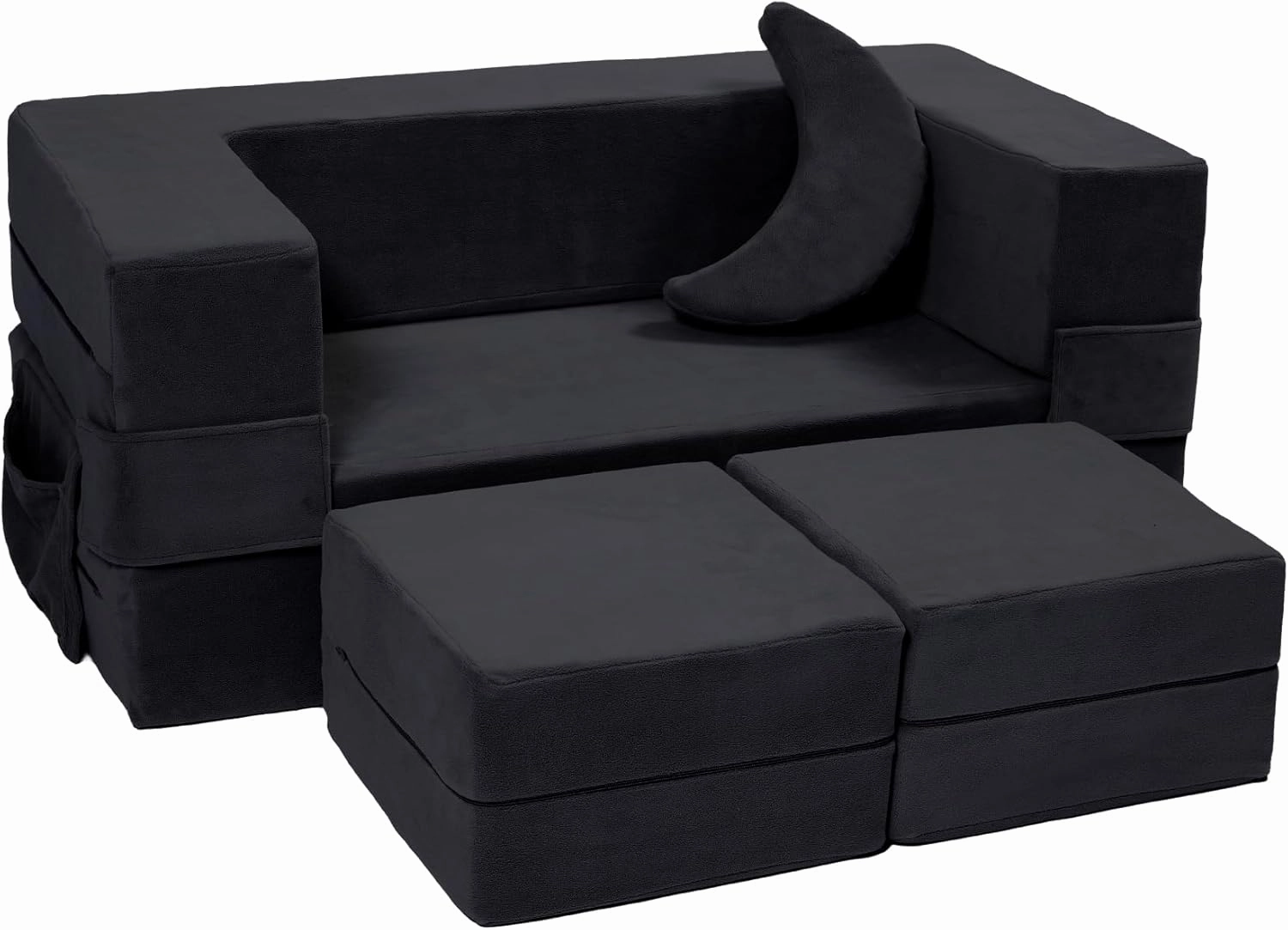 Modular Kids Sofa,Toddler Couch Foam Armchair for Kids, Children Convertible Plush Sofa Play Set,Fold Out Sofa Bed(Black)