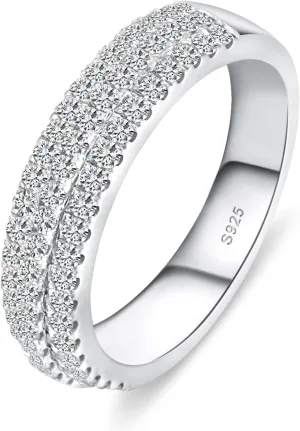 Moissanite Wedding Bands for Women, Round Cut D Color VVS1 anniversary Engagement Ring,S925 Sterling Silver with 18K White Gold Plated Promise Valentine Ring Valentine's Day Gift