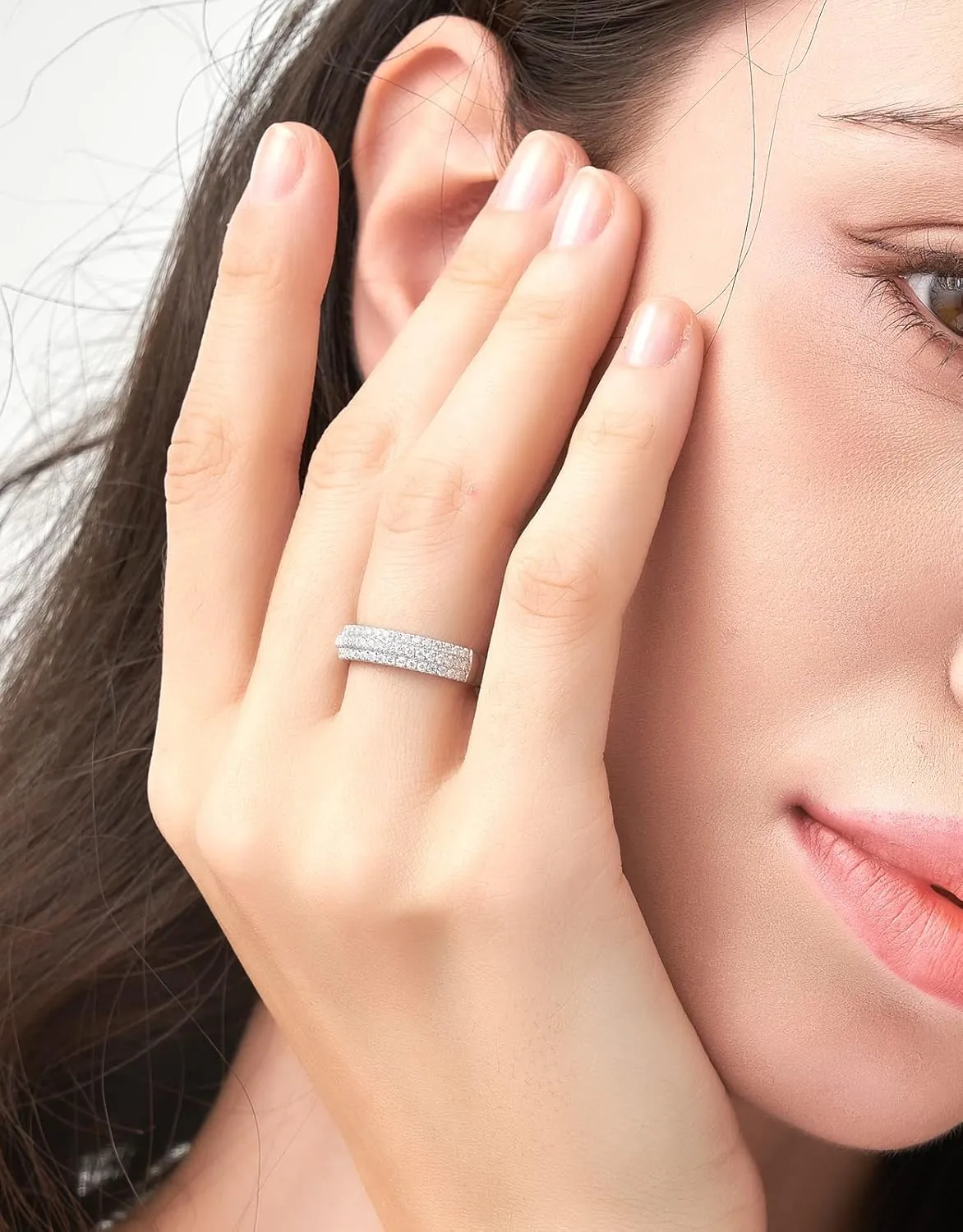 Moissanite Wedding Bands for Women, Round Cut D Color VVS1 anniversary Engagement Ring,S925 Sterling Silver with 18K White Gold Plated Promise Valentine Ring Valentine's Day Gift
