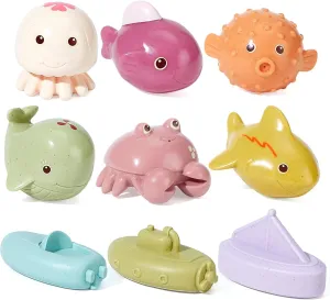 Mold-Free & No Holes Baby Bath Toys for 6-12 Months & Kids Ages 1-3 | 9 Pack Animal & Floating Boats Bathtub Float Toys | Pool Shower Water Play | Baby Gift for Toddlers, Girls & Boys
