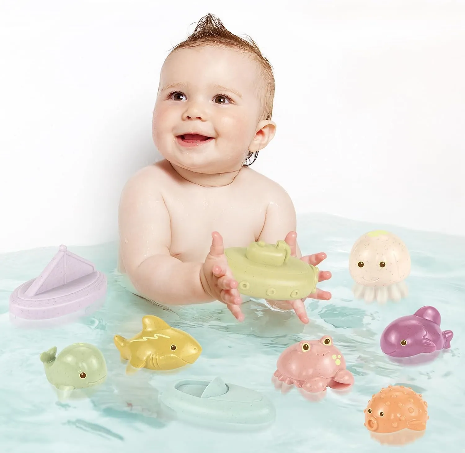 Mold-Free & No Holes Baby Bath Toys for 6-12 Months & Kids Ages 1-3 | 9 Pack Animal & Floating Boats Bathtub Float Toys | Pool Shower Water Play | Baby Gift for Toddlers, Girls & Boys
