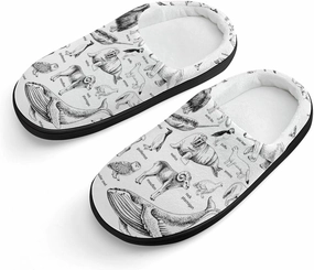 Monochrome Hand Drawn Arctic Animals Print Slippers for Boys Girls Home Cotton Slippers Non-Slip Warm Little Kids Slippers