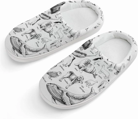 Monochrome Hand Drawn Arctic Animals Print Slippers for Boys Girls Home Cotton Slippers Non-Slip Warm Little Kids Slippers