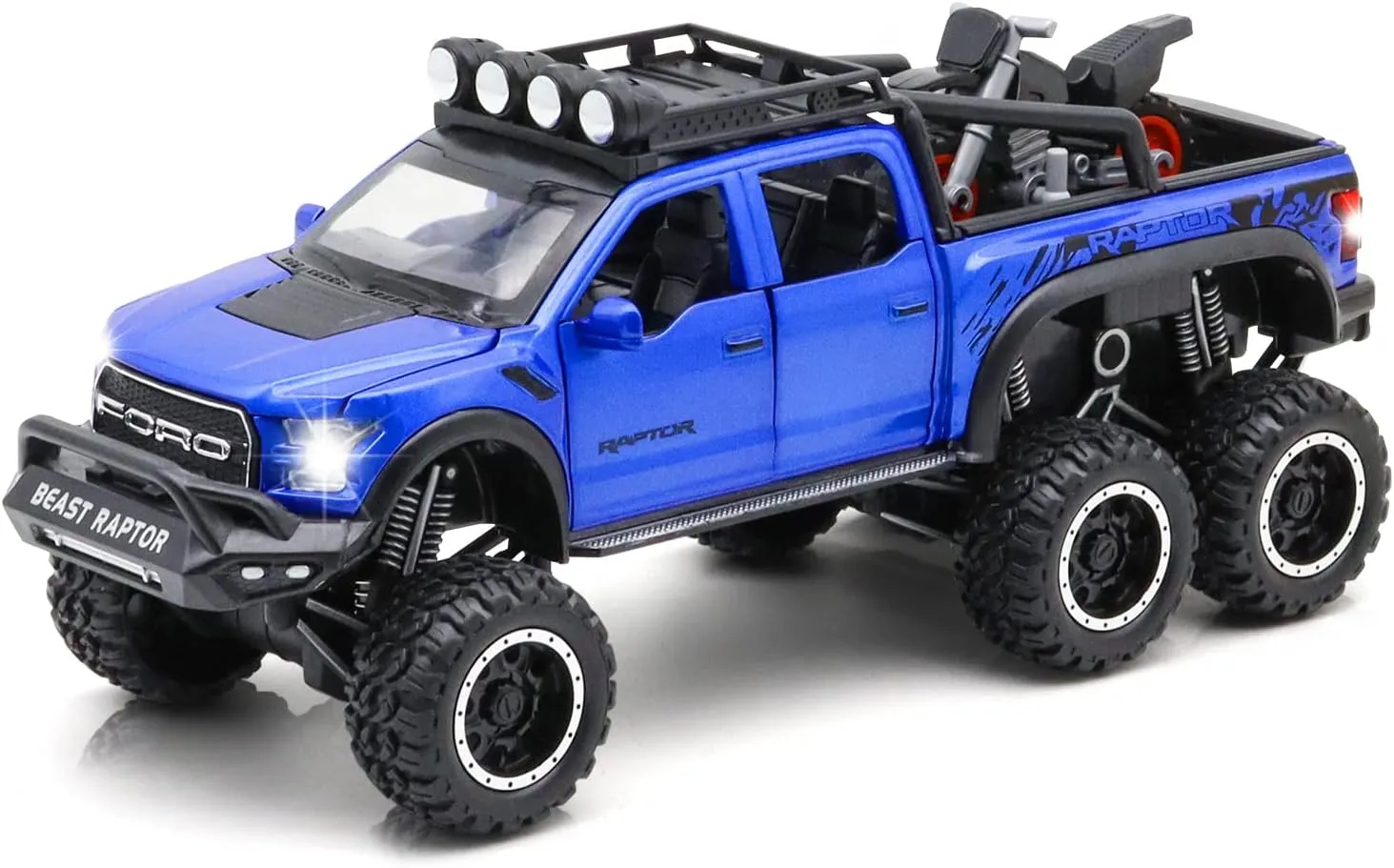 Monster Trucks for Boys - 1/24 Scale Die-Cast Metal Toy Car F150 with Sound and Light,Pickup Truck and Trailer Cars Toy Cars for 3  Year Old Boys (Blue)