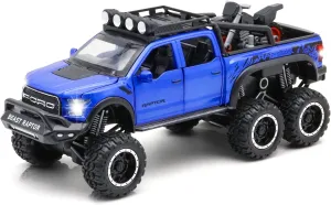 Monster Trucks for Boys - 1/24 Scale Die-Cast Metal Toy Car F150 with Sound and Light,Pickup Truck and Trailer Cars Toy Cars for 3  Year Old Boys (Blue)