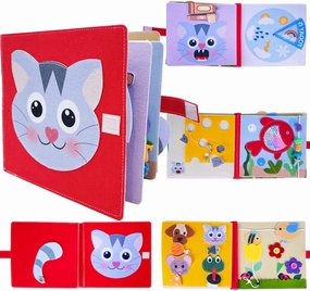 Montessori Quiet Book for Kids 1-3,Felt Busy Book for Toddlers, Ideal Toys for Car Rides - Carry on Travel Quiet Activity Book with Soft Fabric Material (Red cat)