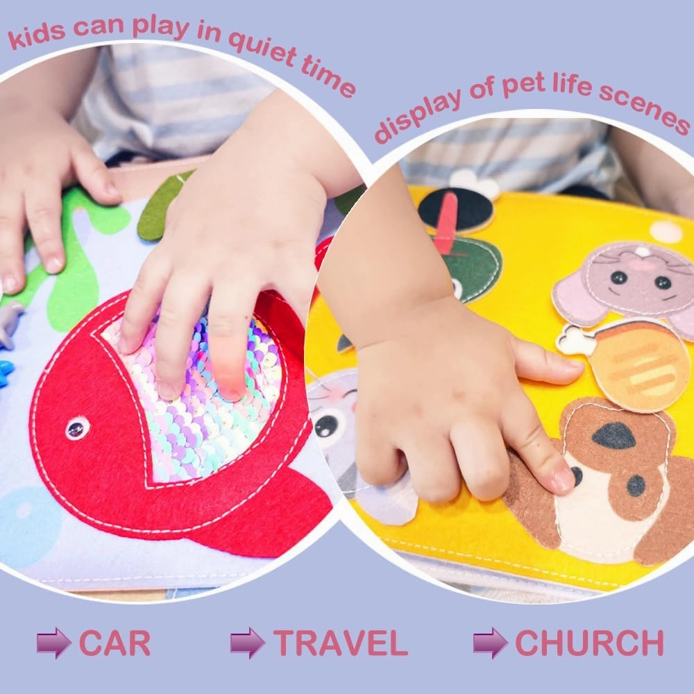Montessori Quiet Book for Kids 1-3,Felt Busy Book for Toddlers, Ideal Toys for Car Rides - Carry on Travel Quiet Activity Book with Soft Fabric Material (Red cat)