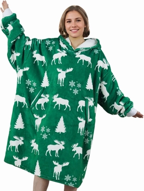Moose Gifts, Wearable Blanket Hoodies for Adults, Oversized Flannel Hooded Blankets, Gifts for Birthday, Christmas, and so on, One Size Fits Most