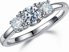 MOOSEA 3 Stone Moissanite Engagement Ring, 1ct tw D Color VVS1 Clarity, 14K White Gold, for Women Anniversary Jewelry Gift