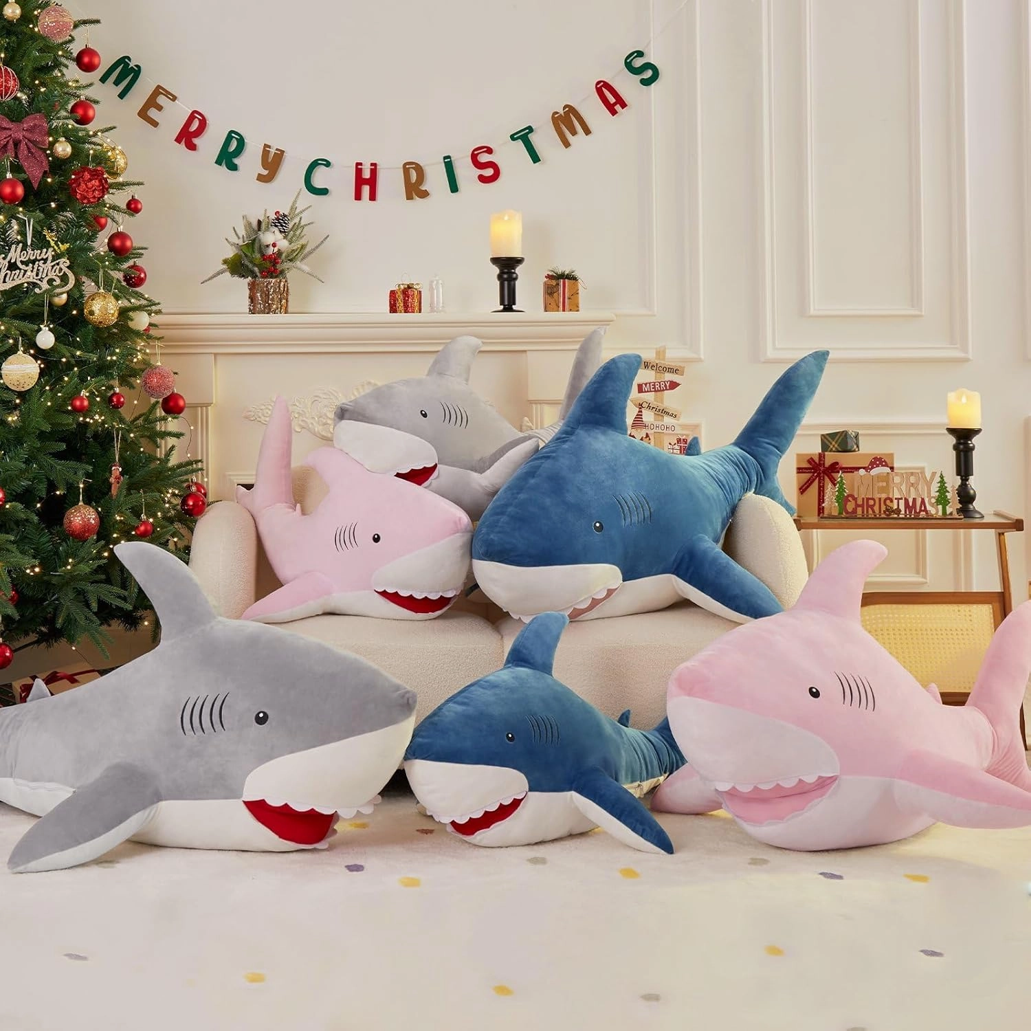 MorisMos 51inch Giant Shark Stuffed Animal, Large Shark Plush Toy Pillow Gift for Kids, Girlfriend, Pink