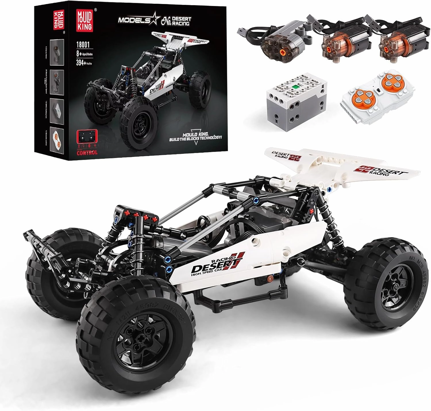 Mould King 18001 Technology Off-Road Racing Car, 394 Pieces with 3 Engines, Model Building Block The Mechanical Group Series for Extreme Offroad Vehicles,Buggy Toy Building Kit