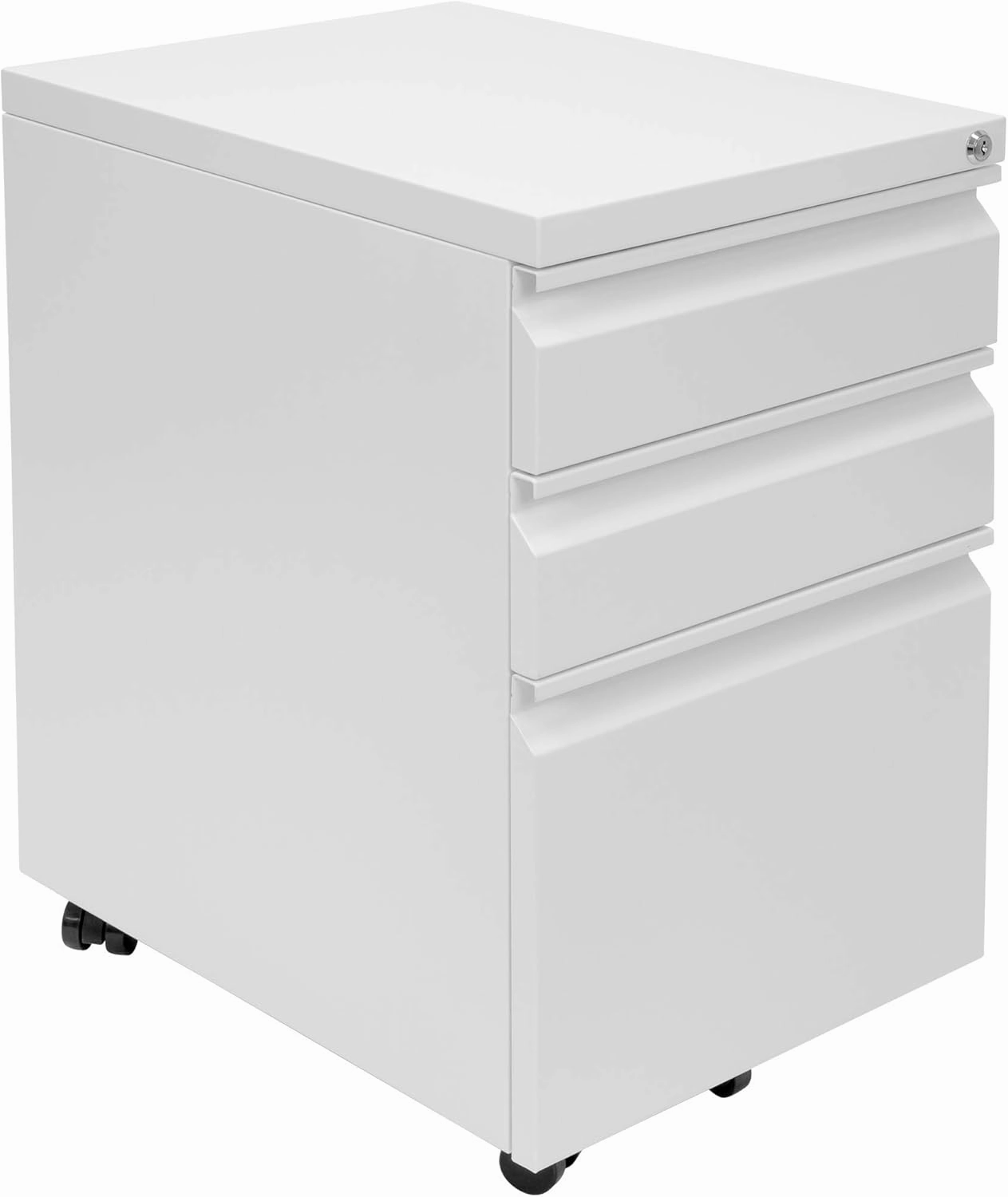 Mount-It! 3 Drawer File Cabinet with Lock and Wheels, Under Desk Storage Filing Pedestal for Home Office, No Assembly Small Rolling File Cabinet for Legal, Letter, and A4 Files in White