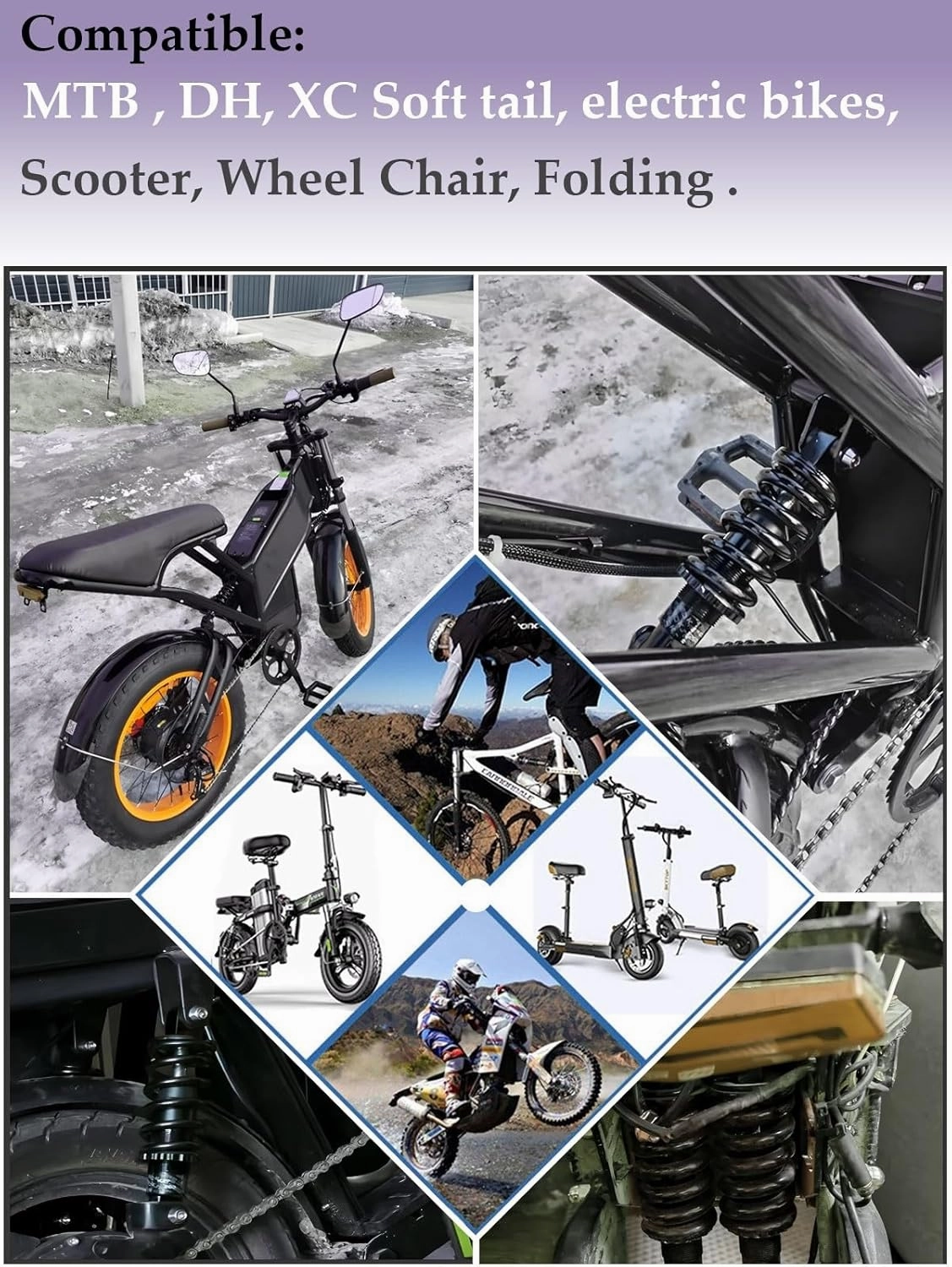 Mountain Bike Rear Shock Absorber 125mm 150mm 165mm 190mm Coil Spring Adjustable 150-2000lbs Suspension for MTB/E-Bike/XC(190mm,150Lbs)