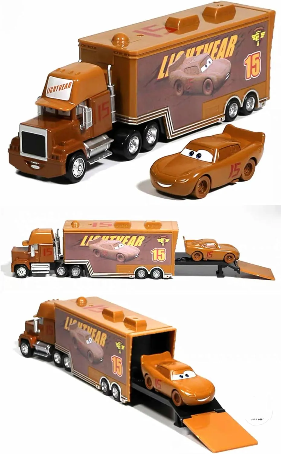 Movie Cars 2 3 Hauler Truck NO.15 Muddy McQueen & Muddy McQueen Racer Speed 2PCS Vehicles ， McQueen Jackson Storm Cruz Ramirez Vehicles