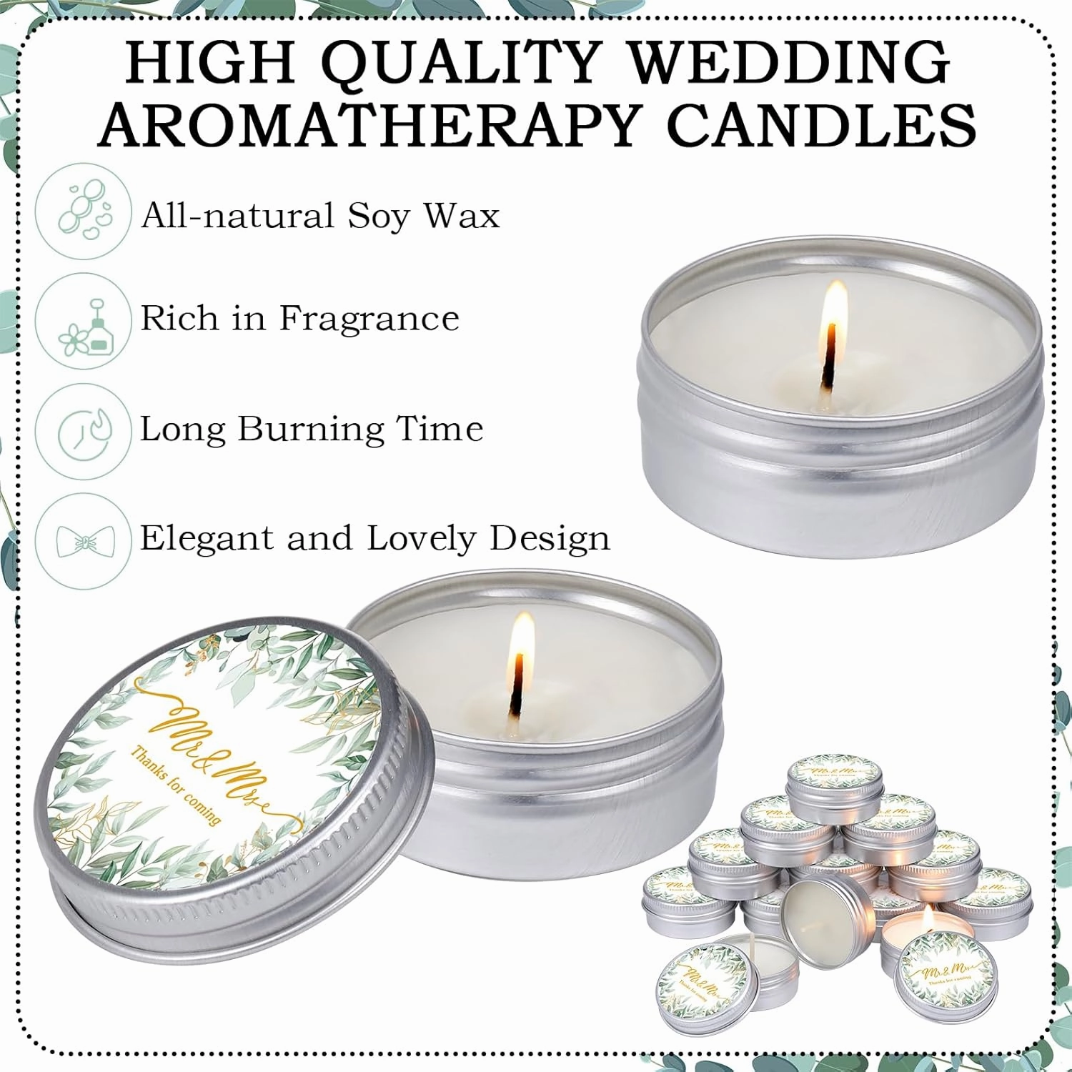 MTLEE Lavender Scented Soy Wax Wedding Candles, 50 Pcs Candle Favors for Guests, Aromatherapy Candles for Bridal Shower, Rustic Wedding Party