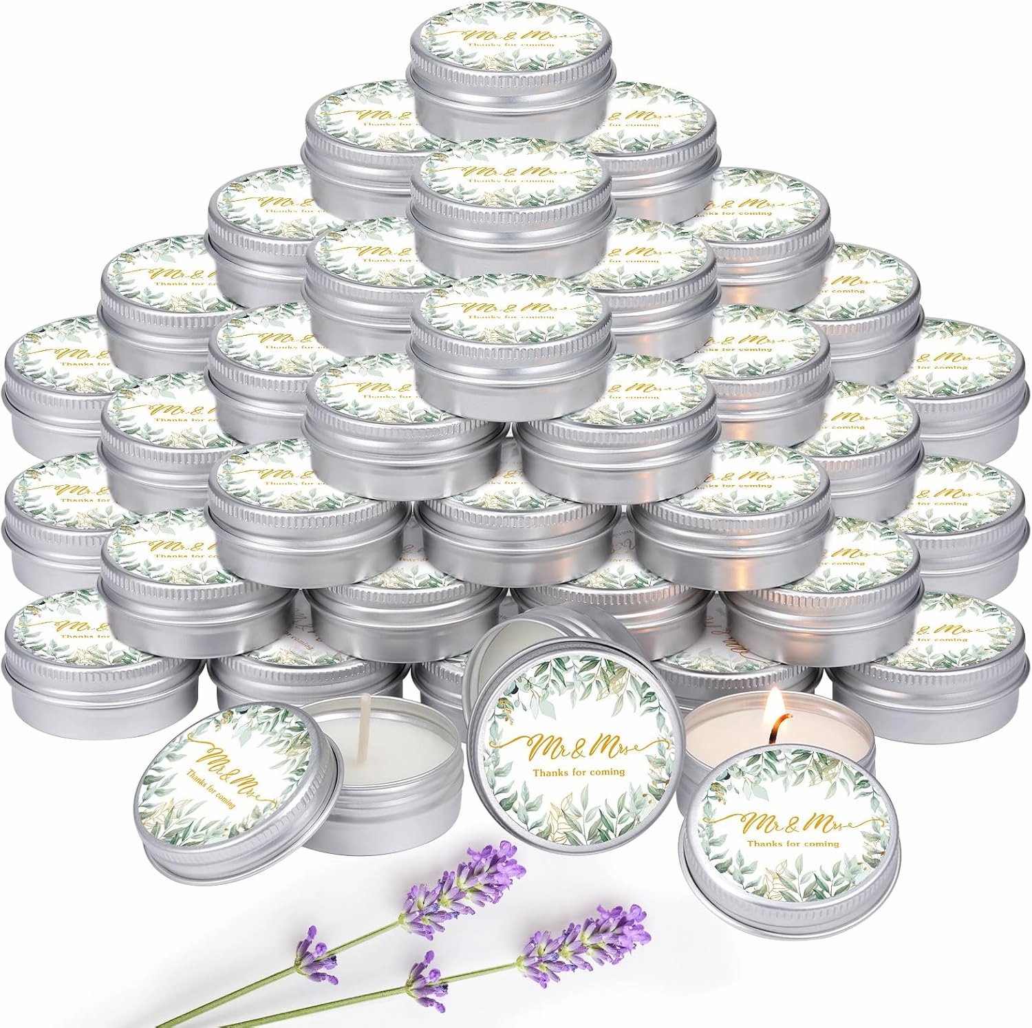MTLEE Lavender Scented Soy Wax Wedding Candles, 50 Pcs Candle Favors for Guests, Aromatherapy Candles for Bridal Shower, Rustic Wedding Party