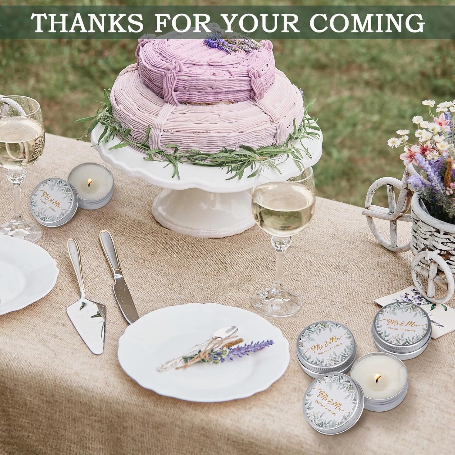 MTLEE Lavender Scented Soy Wax Wedding Candles, 50 Pcs Candle Favors for Guests, Aromatherapy Candles for Bridal Shower, Rustic Wedding Party