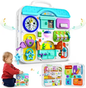 Musical Toys for 1 Year Old Girl Boy, 1st Birthday Gifts for 1 Year Old Girl, Montessori Busy Board with Light Music, Learning Educational Toy for Toddler 1-2, Baby 12-18 Months