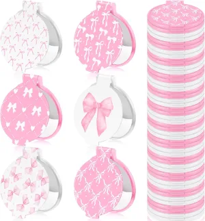 Namalu 36 Pcs Pink Bow Coquette Mini Compact Mirrors Gifts Bulk for Women Portable Round Pocket Makeup Mirror Gift for Purse Party Favors