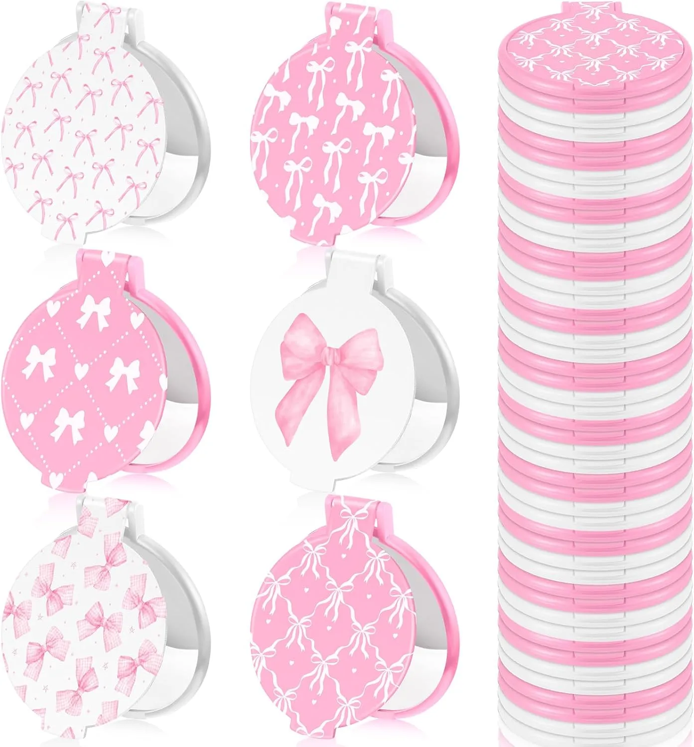 Namalu 36 Pcs Pink Bow Coquette Mini Compact Mirrors Gifts Bulk for Women Portable Round Pocket Makeup Mirror Gift for Purse Party Favors