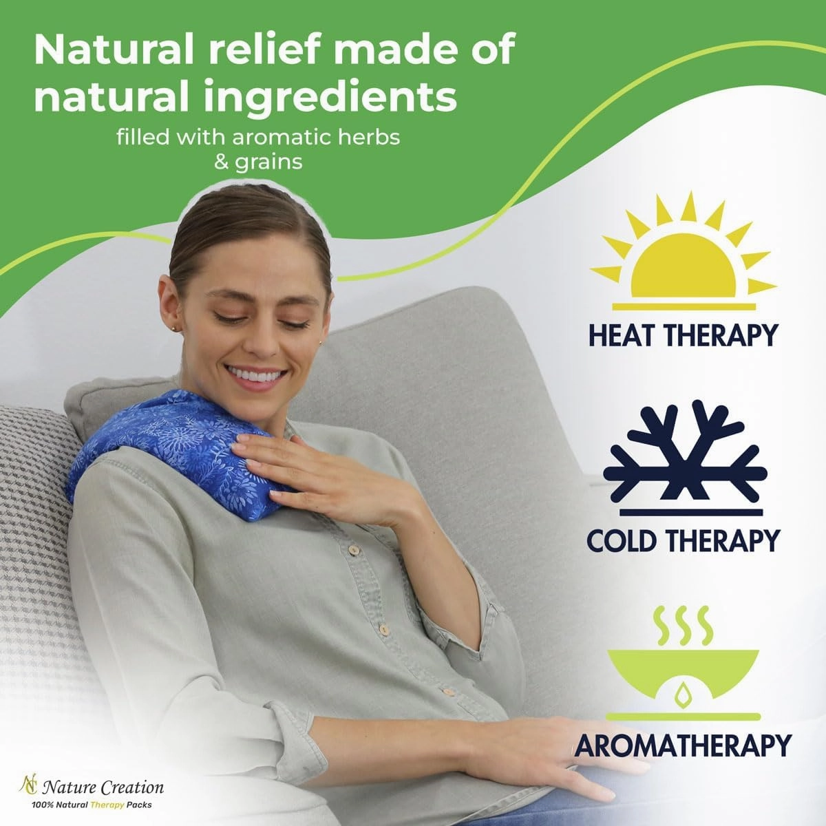 Nature Creation Reusable Microwave Heat Pad - Microwave Heating Pad for Neck and Shoulders, Cold Compress & Hot Pack, Heat Pack Warming Pad, Microwavable Heating Pads for Cramps, Blue Flowers 2 Packs