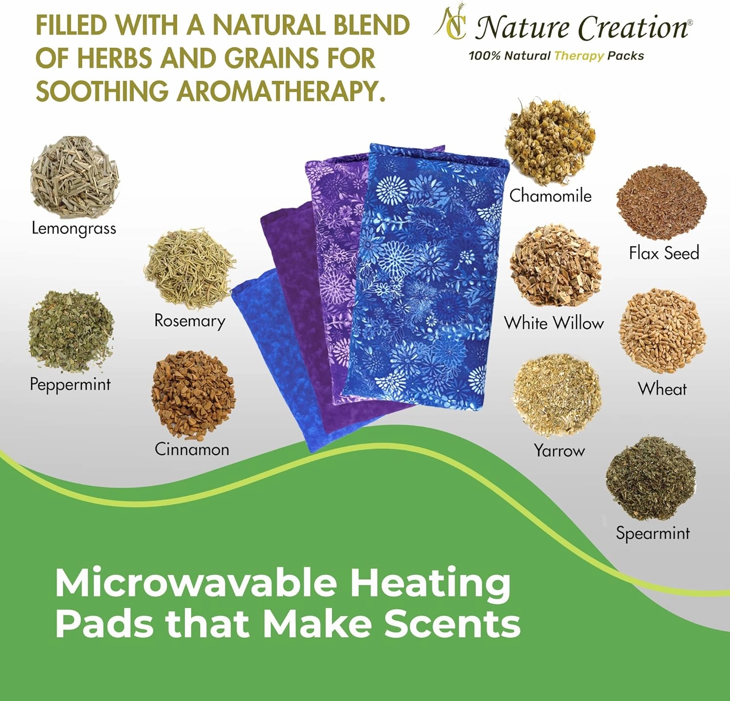 Nature Creation Reusable Microwave Heat Pad - Microwave Heating Pad for Neck and Shoulders, Cold Compress & Hot Pack, Heat Pack Warming Pad, Microwavable Heating Pads for Cramps, Blue Flowers 2 Packs