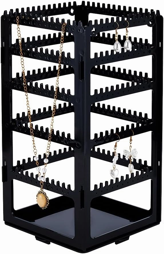 NBEADS Rotating Jewelry Organizer, 360 Degree Black Jewelry Hanger Organizer Ear Studs Storage Rack Necklace Holder for Rings Bracelets Watches Jewelry Display, Store About 110 Pairs Earring