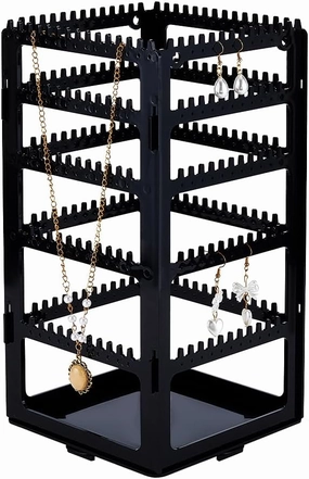 NBEADS Rotating Jewelry Organizer, 360 Degree Black Jewelry Hanger Organizer Ear Studs Storage Rack Necklace Holder for Rings Bracelets Watches Jewelry Display, Store About 110 Pairs Earring