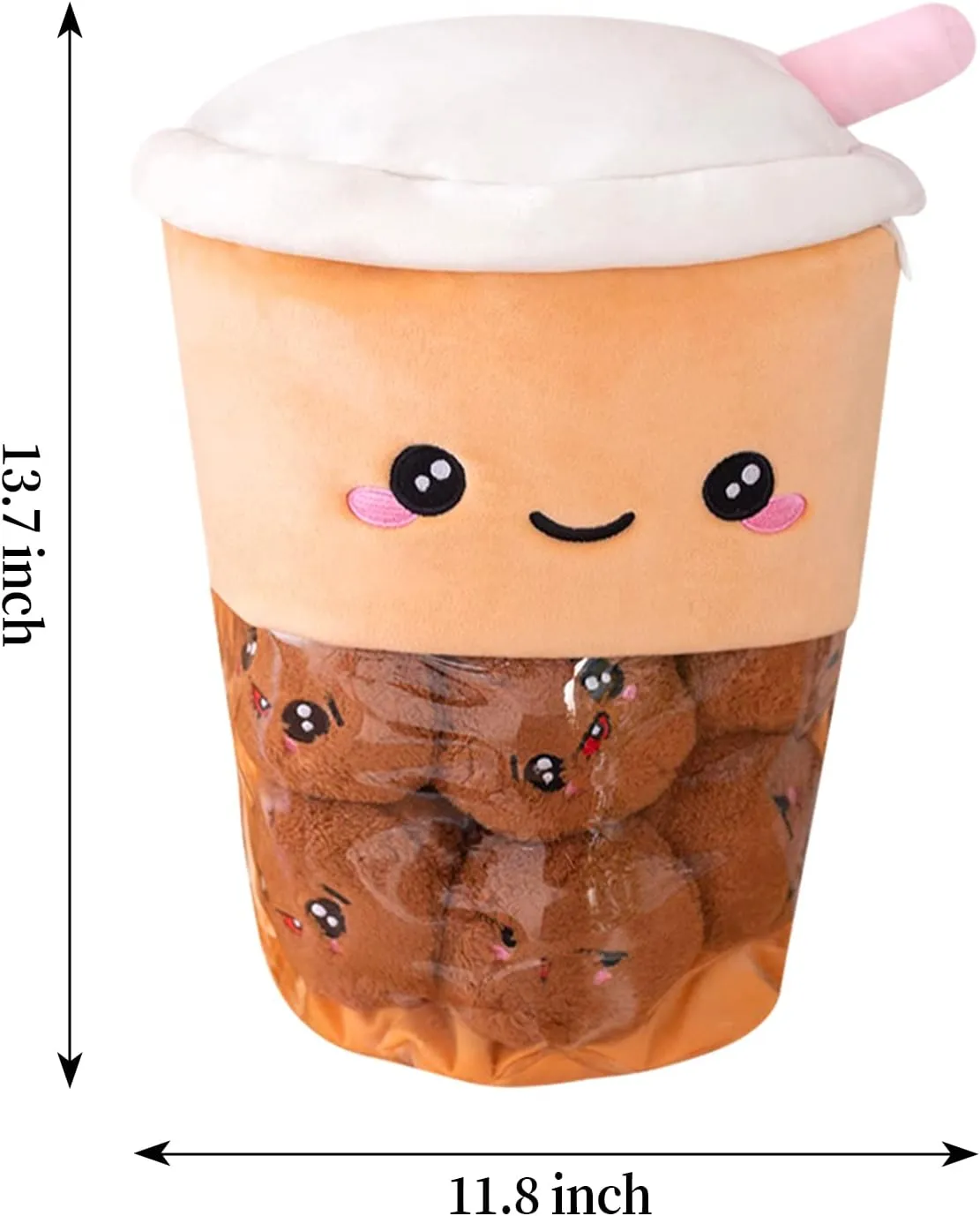 Nenalayo Cute Bag of Boba Tea Plushies Toy, Stuffed Bubble Tea Plush Pillow, Removable Soft Snack Tea Cup Shaped Pillow Creative Gifts for Kids 13.7 Inch(6 Dolls Brown)