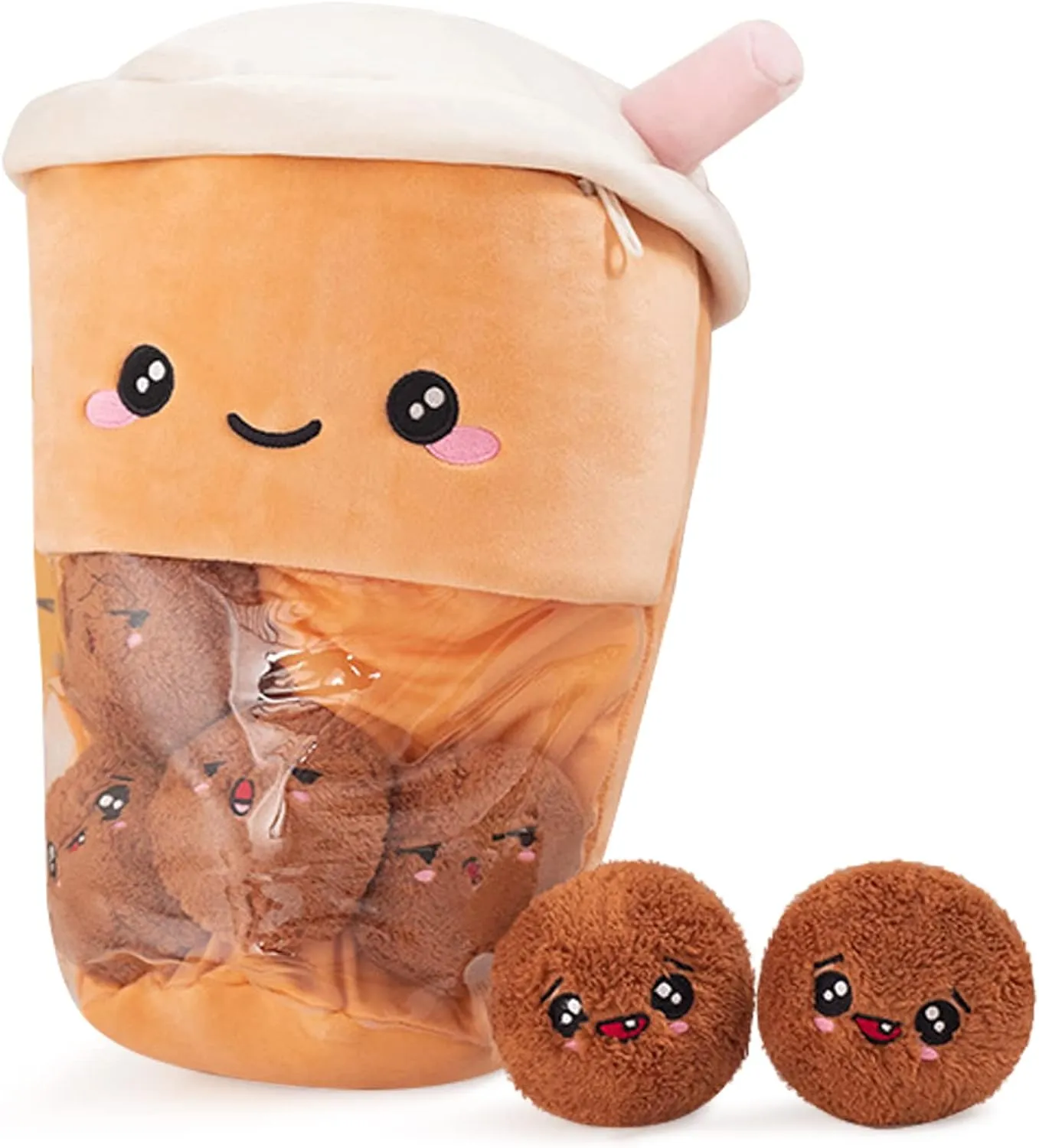 Nenalayo Cute Bag of Boba Tea Plushies Toy, Stuffed Bubble Tea Plush Pillow, Removable Soft Snack Tea Cup Shaped Pillow Creative Gifts for Kids 13.7 Inch(6 Dolls Brown)