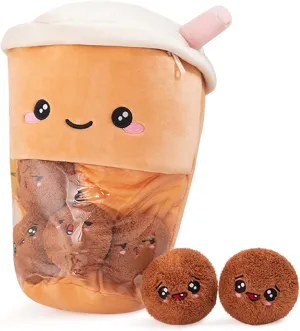 Nenalayo Cute Bag of Boba Tea Plushies Toy, Stuffed Bubble Tea Plush Pillow, Removable Soft Snack Tea Cup Shaped Pillow Creative Gifts for Kids 13.7 Inch(6 Dolls Brown)