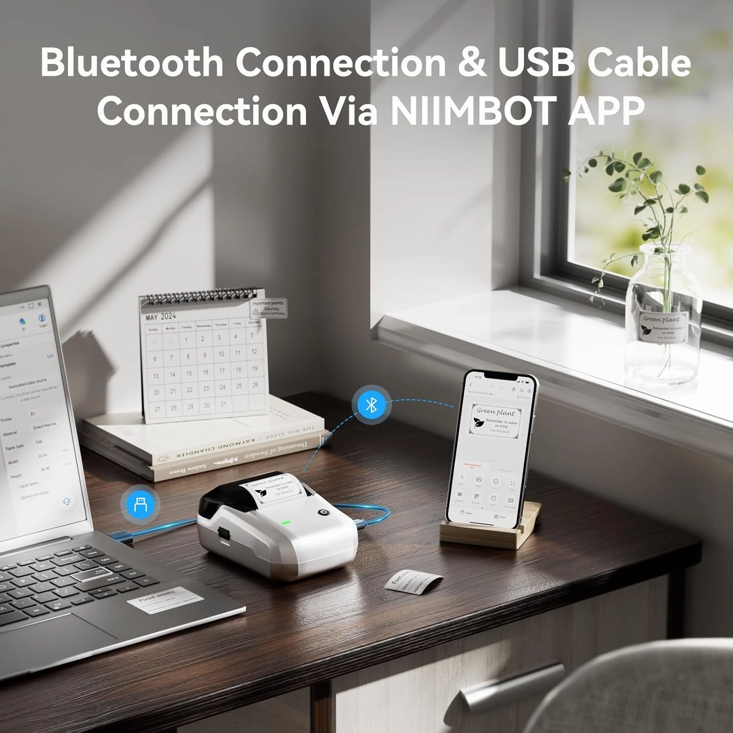 NIIMBOT B1 Label Maker with Tapes, 2 Inch Portable Thermal Label Printer for Home School Office Small Business, Address, Bakery, Crafts, Retail, Support Smartphones & PC, Silver