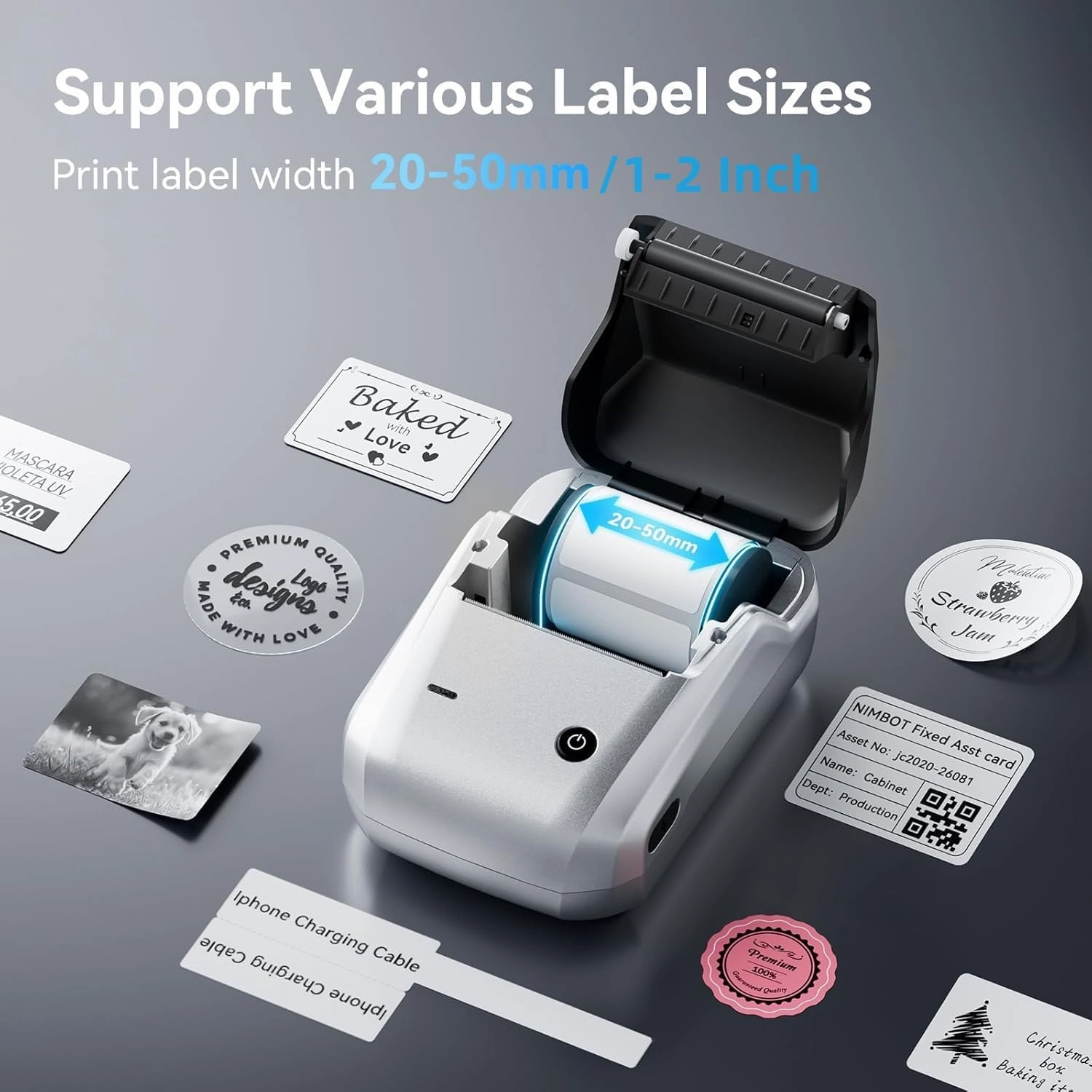NIIMBOT B1 Label Maker with Tapes, 2 Inch Portable Thermal Label Printer for Home School Office Small Business, Address, Bakery, Crafts, Retail, Support Smartphones & PC, Silver