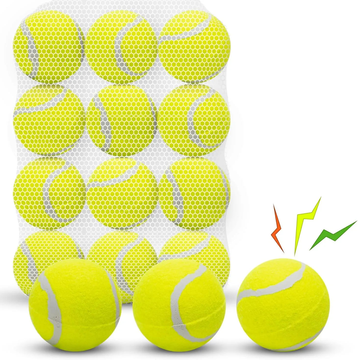 Nobleza 12 Pack 2.5' Floatable Squeaky Tennis Balls for Small Medium Dogs, Training Safe Natural Rubber Squeaky Dog Balls for Fetch Exercise, Yellow