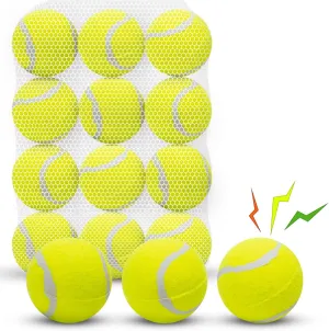 Nobleza 12 Pack 2.5' Floatable Squeaky Tennis Balls for Small Medium Dogs, Training Safe Natural Rubber Squeaky Dog Balls for Fetch Exercise, Yellow
