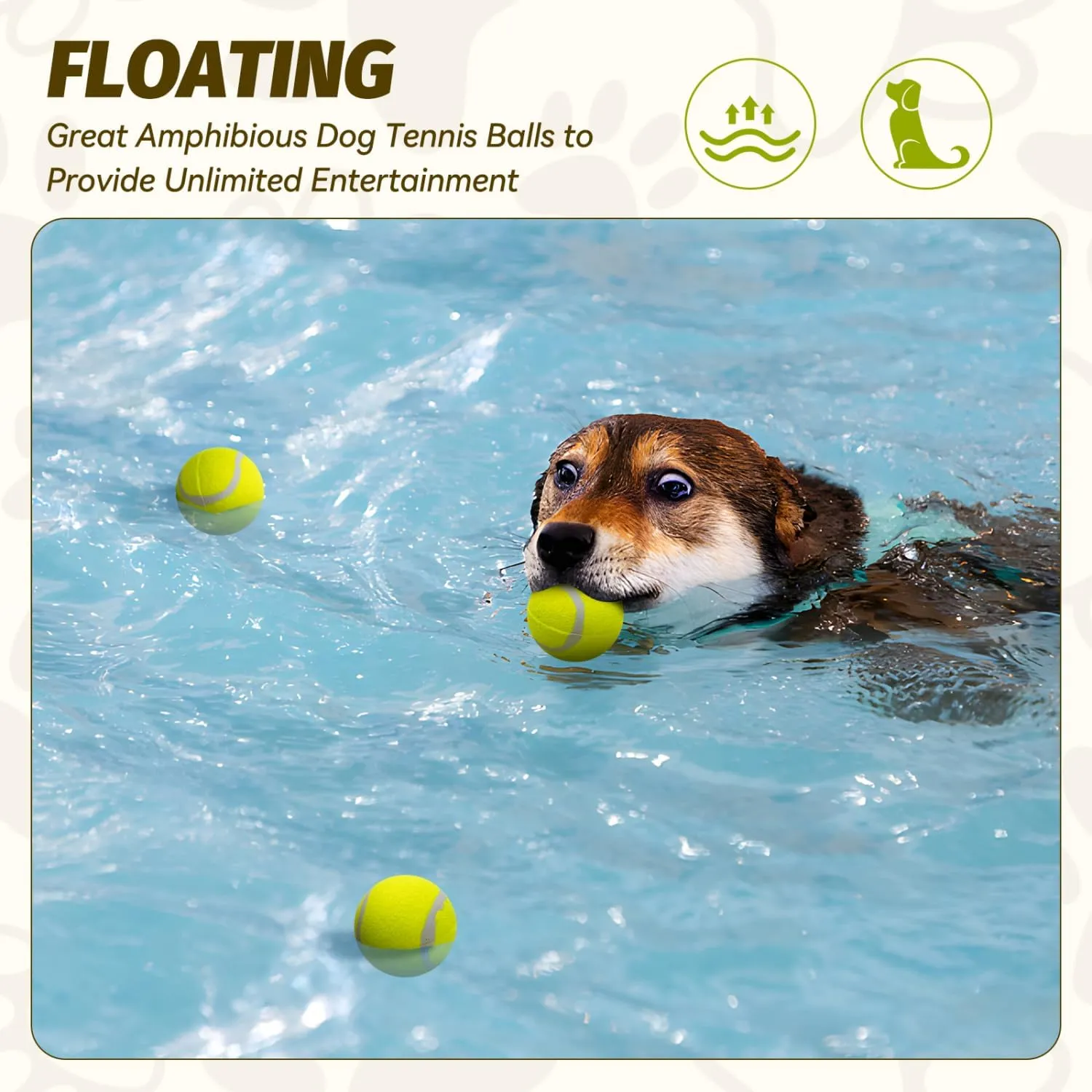 Nobleza 12 Pack 2.5' Floatable Squeaky Tennis Balls for Small Medium Dogs, Training Safe Natural Rubber Squeaky Dog Balls for Fetch Exercise, Yellow