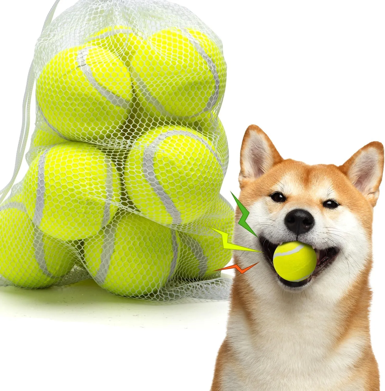 Nobleza 12 Pack 2.5' Floatable Squeaky Tennis Balls for Small Medium Dogs, Training Safe Natural Rubber Squeaky Dog Balls for Fetch Exercise, Yellow