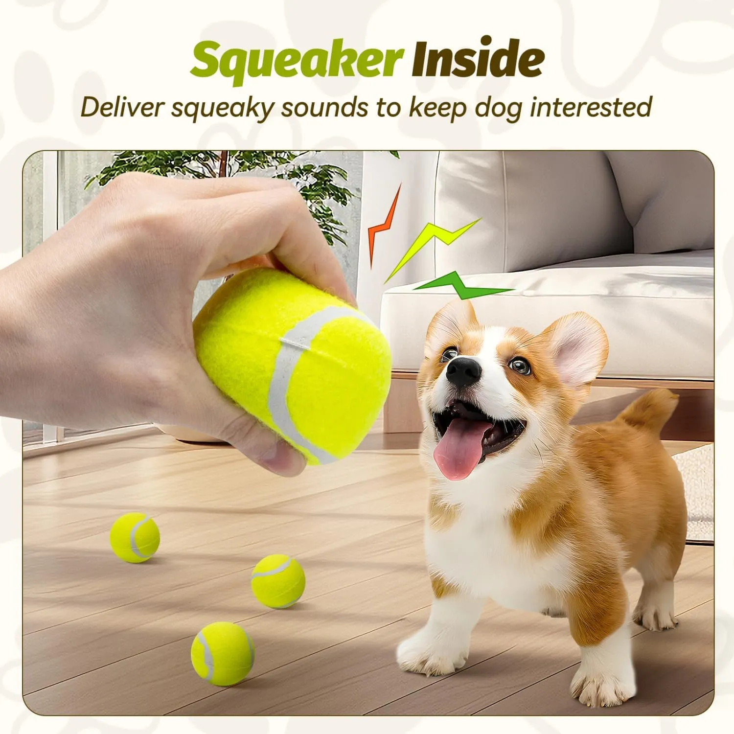 Nobleza 12 Pack 2.5' Floatable Squeaky Tennis Balls for Small Medium Dogs, Training Safe Natural Rubber Squeaky Dog Balls for Fetch Exercise, Yellow