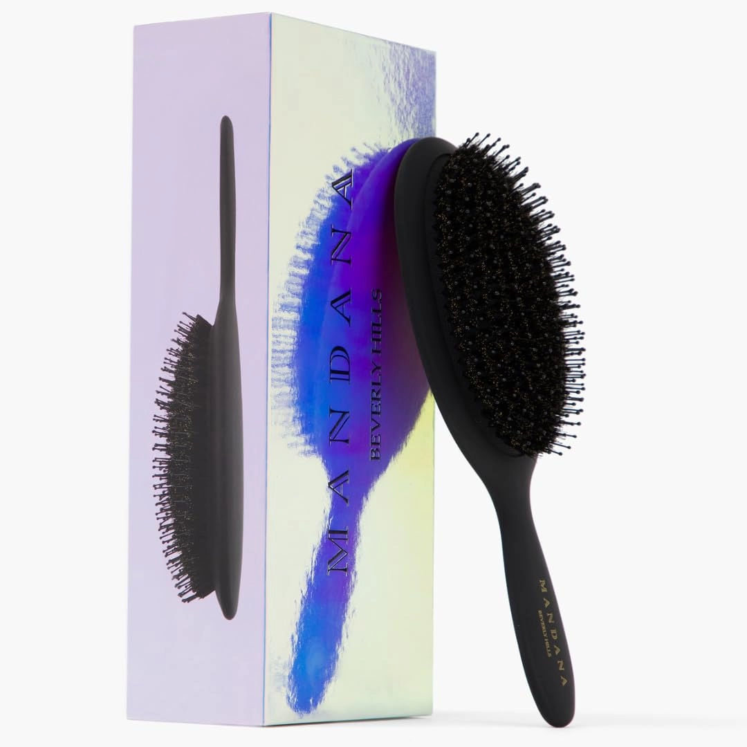 Noire Boar Bristle Hair Brush - Detangler Brush for Dry and Damp Hair - Womens Anti Tangle Boar Brush for All Hair Types, Extensions, & Wigs - Black