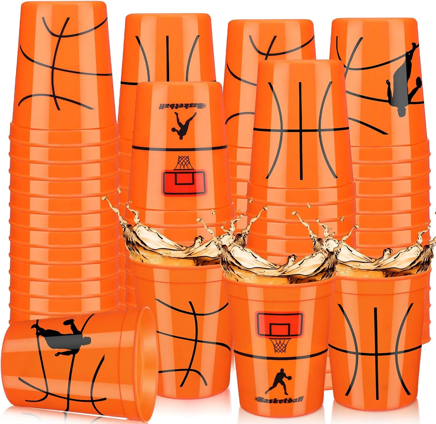 Norme 24 Pcs Basketball Plastic Cups Bulk Basketball Party Supplies Tableware Reusable Drink Cups 16 oz Ball Design for Birthday Party Dinnerware Decoration Events Family Dinner
