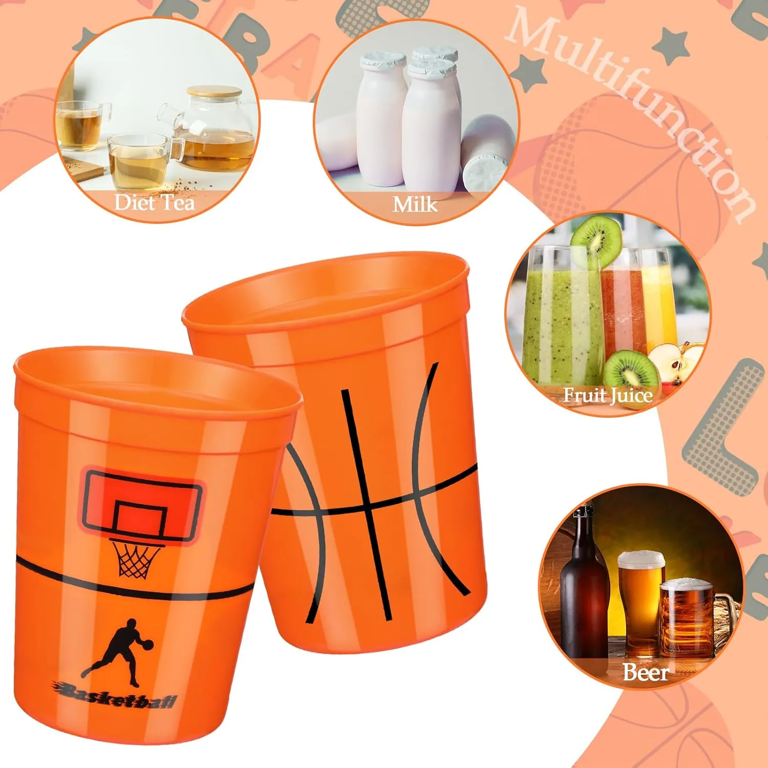 Norme 24 Pcs Basketball Plastic Cups Bulk Basketball Party Supplies Tableware Reusable Drink Cups 16 oz Ball Design for Birthday Party Dinnerware Decoration Events Family Dinner