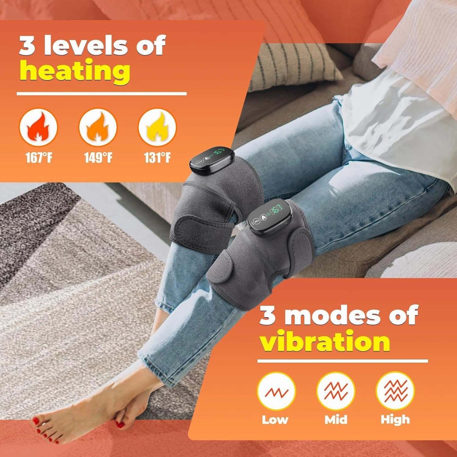 NORTHERN BROTHERS Heated Knee Massager with 3 Heat & Vibration - Adjustable Knee Heating Pad for Pain Relief,Cordless Knee Warmer Brace for Arthritis,Shoulder & Elbow Therapy