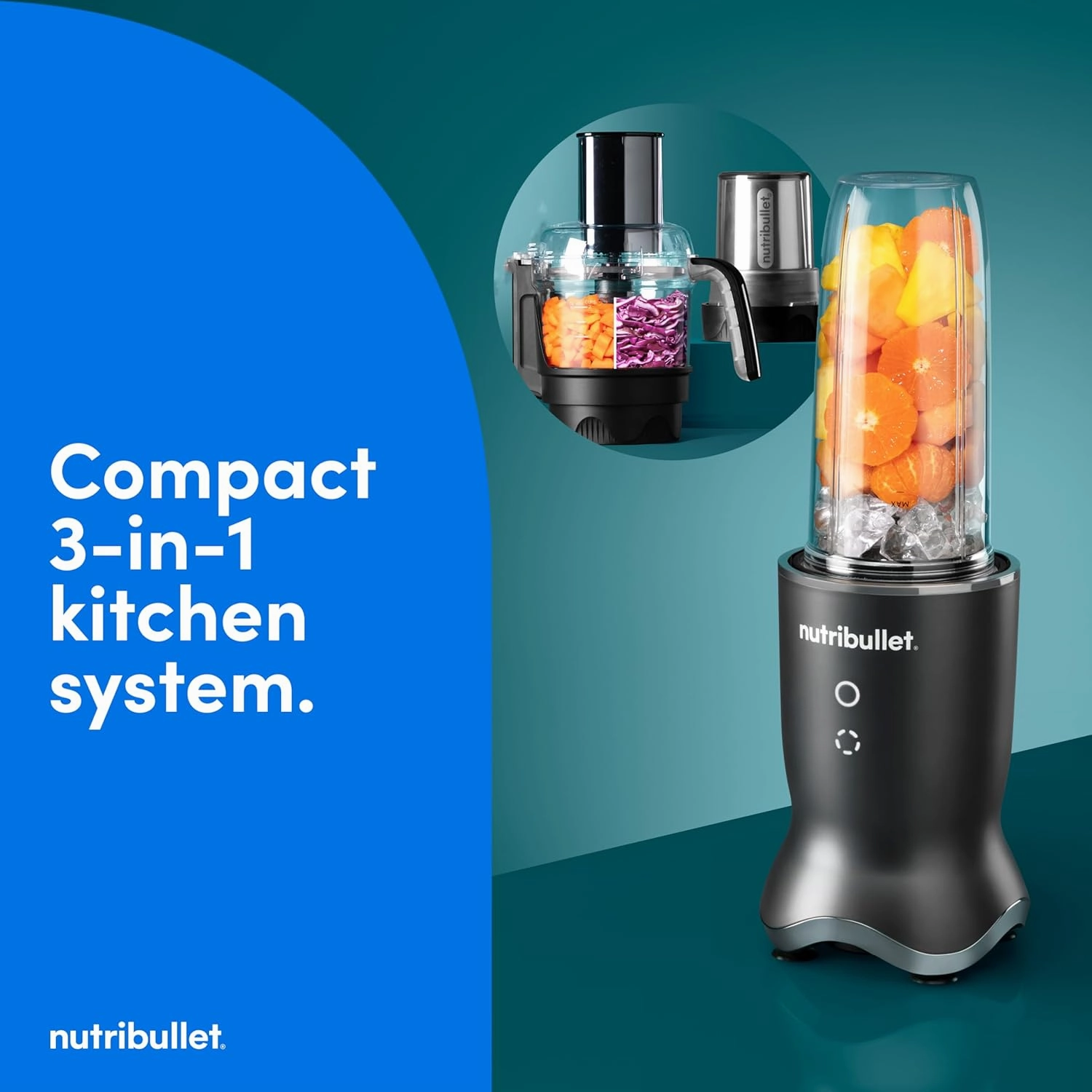 nutribullet® Ultra Plus  3-1 Compact Kitchen System, 1200W Kitchen System with Blender, Food Processor, and Coffee and Spice Grinder, 32oz and 24oz Blending Cups, 2-Cup Food Processor, Gunmetal Gray