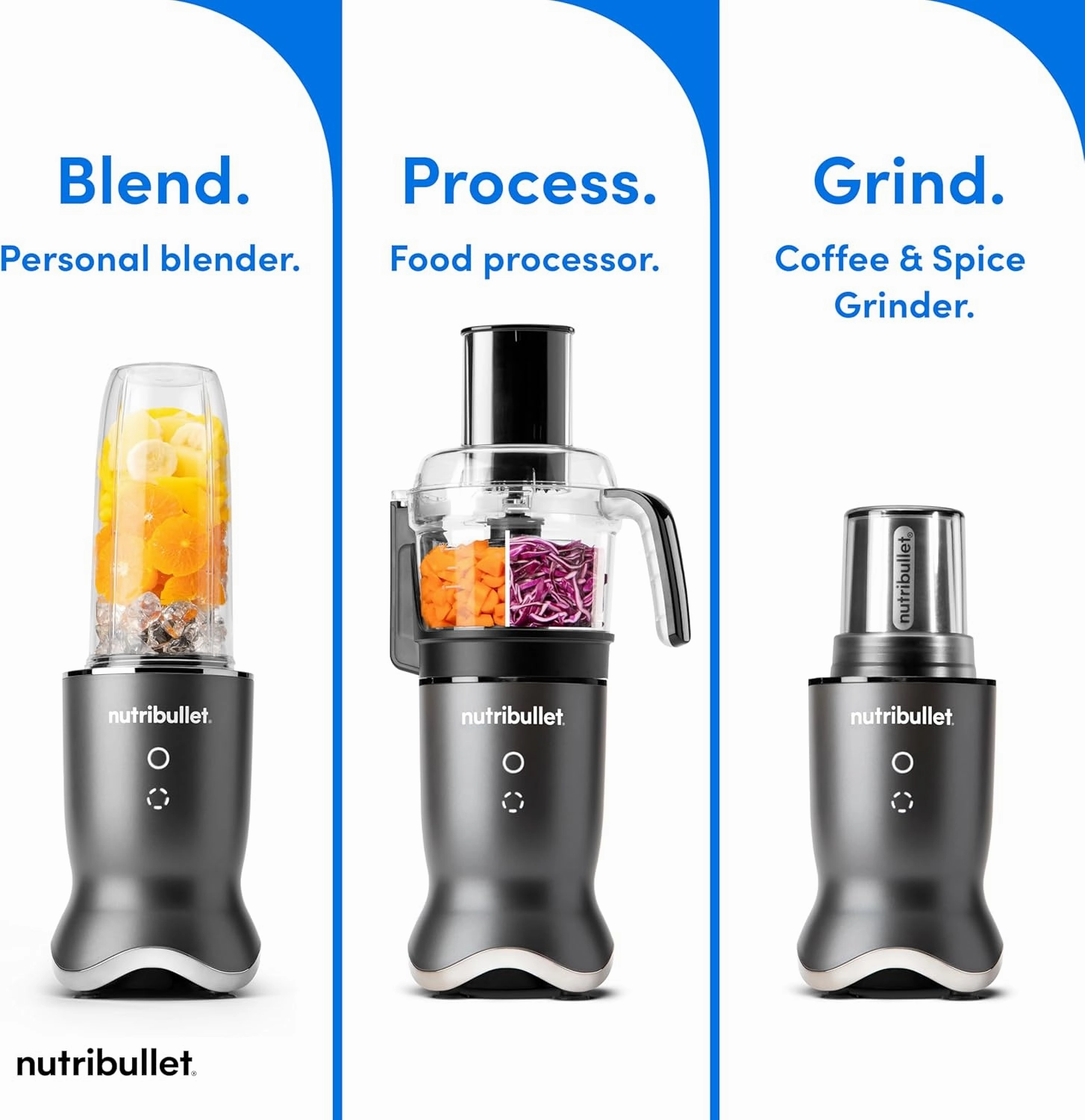 nutribullet® Ultra Plus  3-1 Compact Kitchen System, 1200W Kitchen System with Blender, Food Processor, and Coffee and Spice Grinder, 32oz and 24oz Blending Cups, 2-Cup Food Processor, Gunmetal Gray