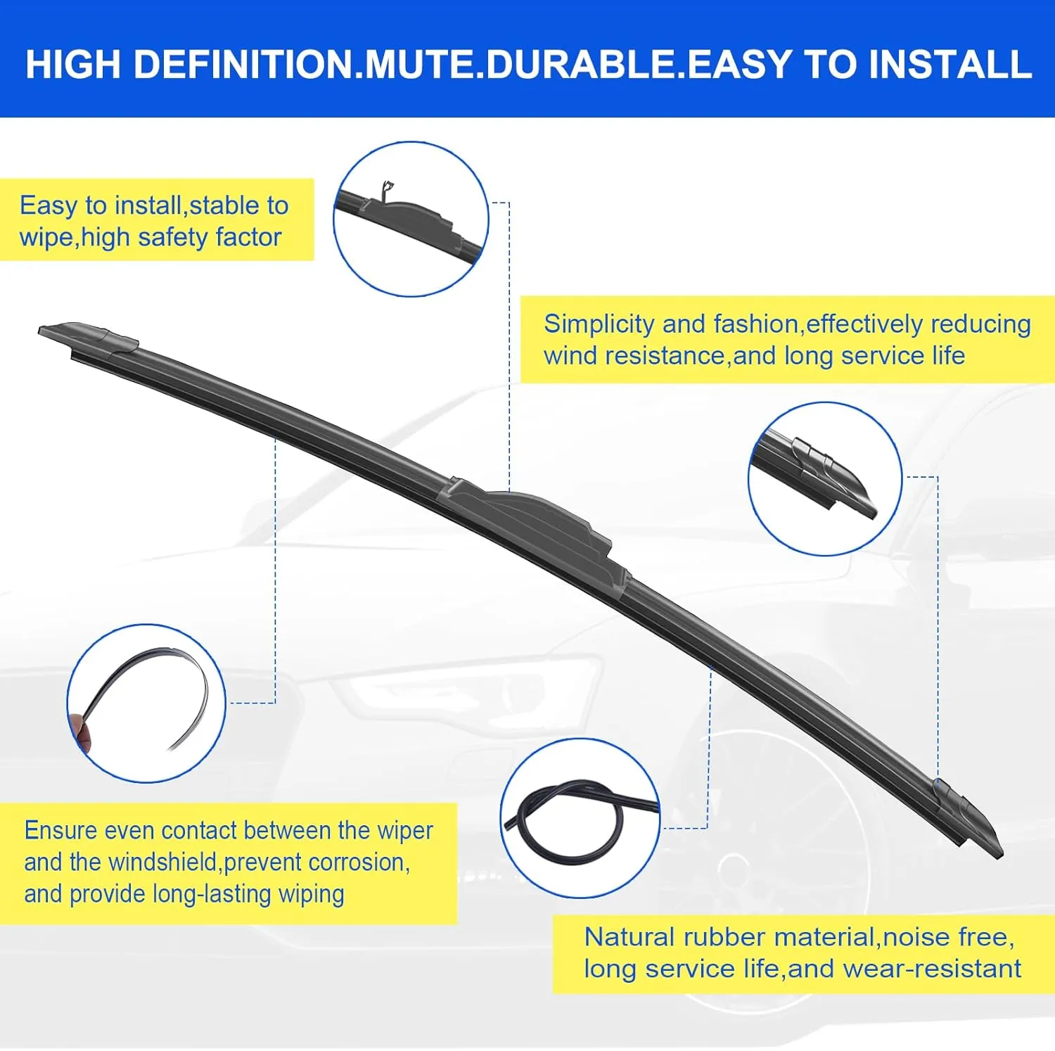 OEM Quality 26"   19" Premium All-Seasons Durable Stable and Quiet Windshield Wiper Blades-J Hook Wipers(Set of 2)